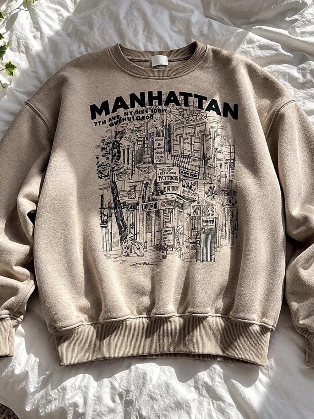 Bershka Manhattan graphic sweatshirt Graphic Sweatshirt Beige Size Medium Like